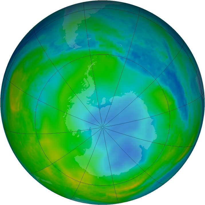 Antarctic ozone map for 19 June 1990